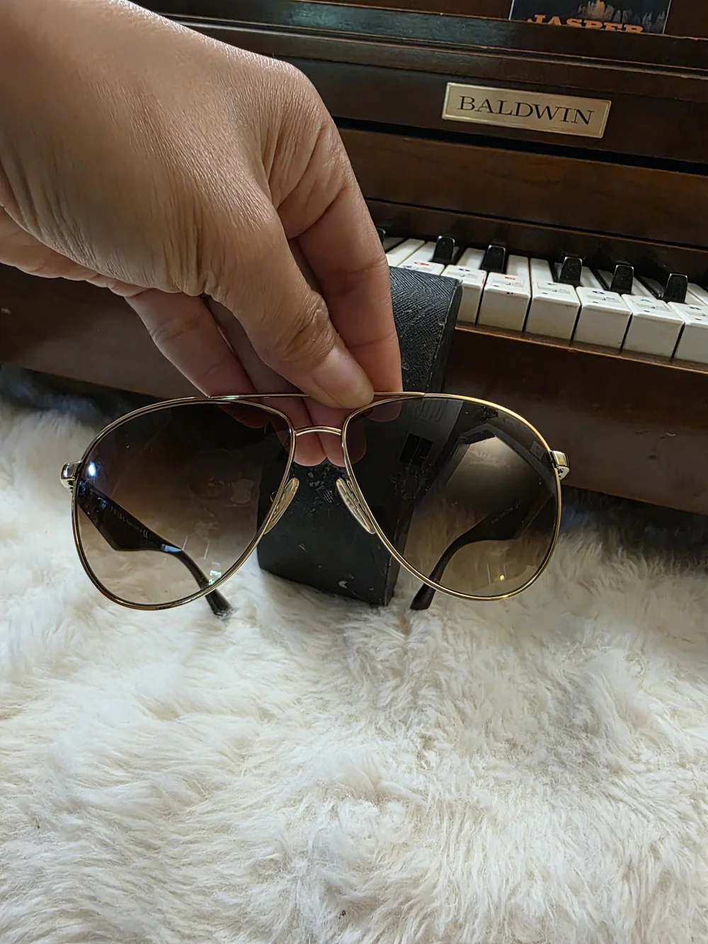 Prada Gold Frame Sunglasses with Brown Gradient Lenses